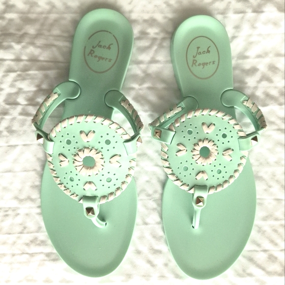 JACK ROGERS Women's Seafoam Green Georgica Jelly Boho Thong Sandals Size 8 - Picture 4 of 12